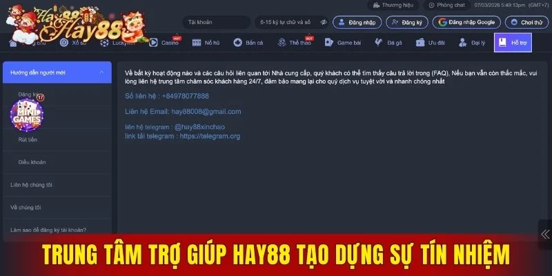Trung tâm trợ giúp Hay88 tạo dựng sự tín nhiệm